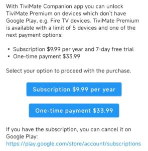 TiviMate Companion payment